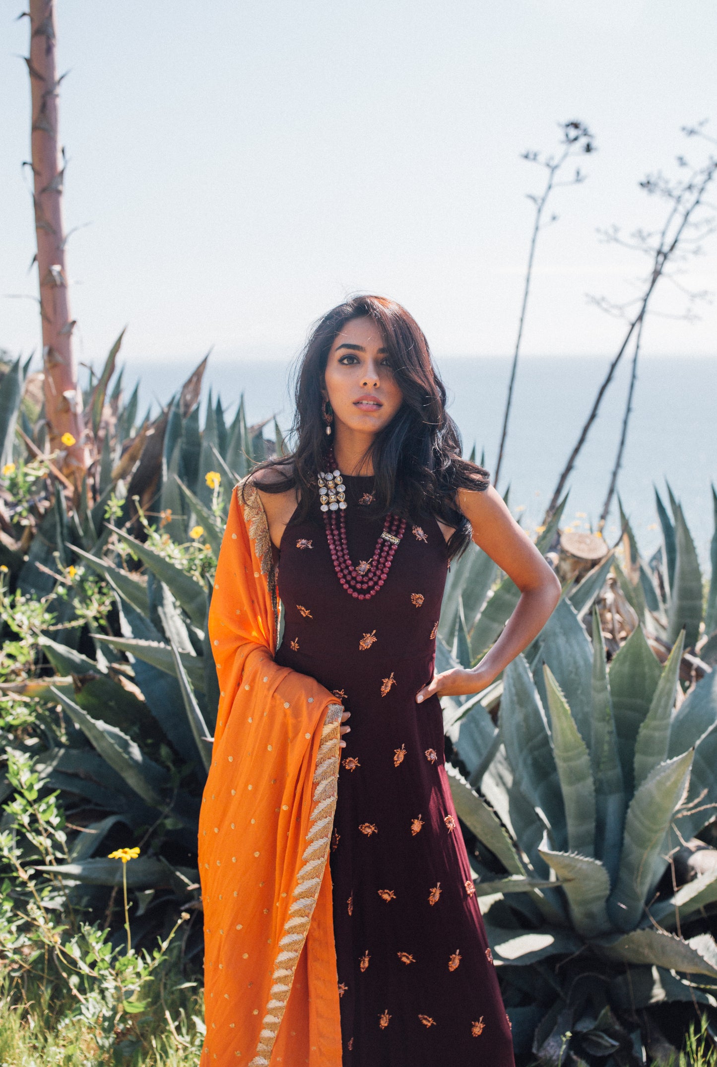 Burgundy anarkali with pockets