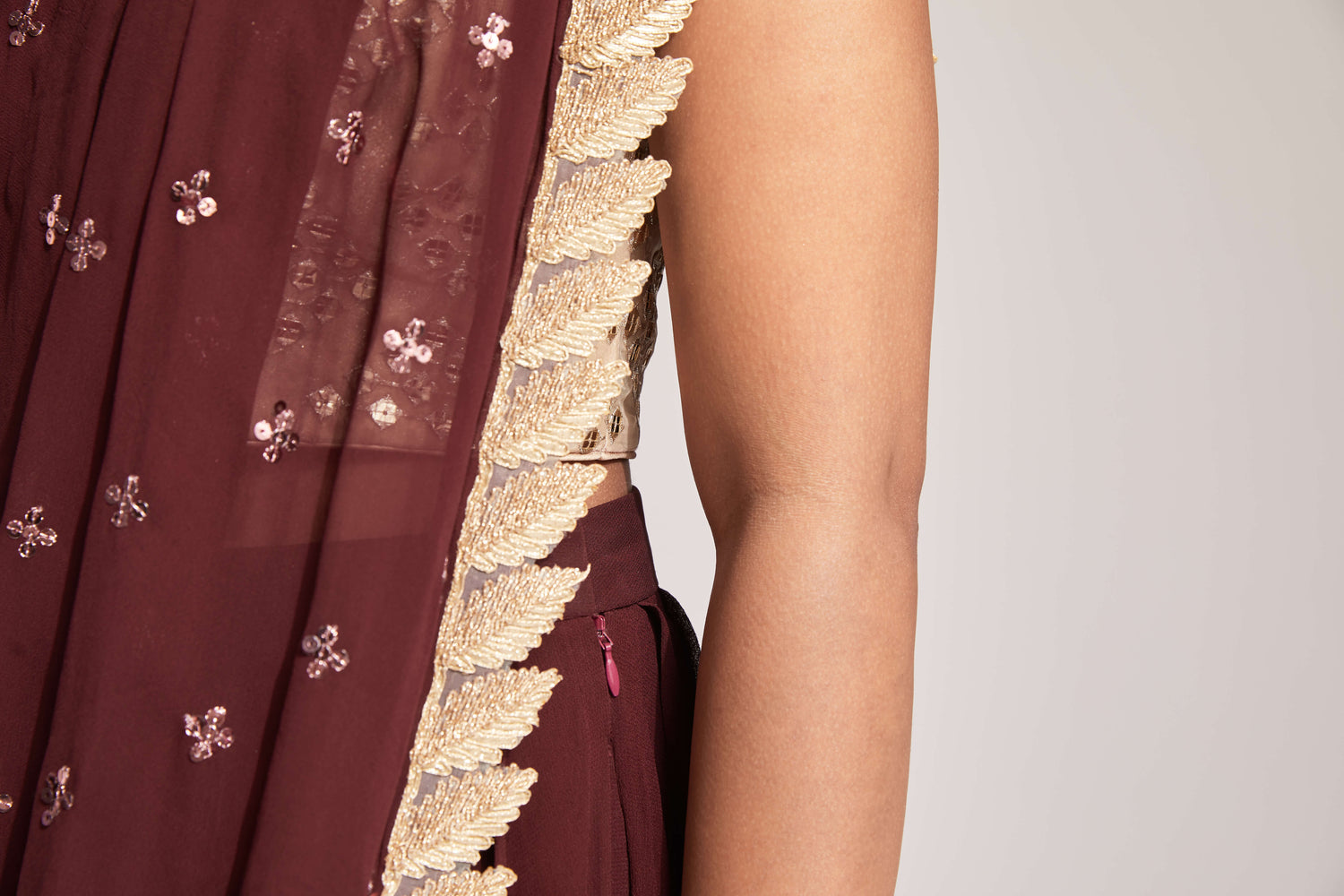 Burgundy dhoti close up