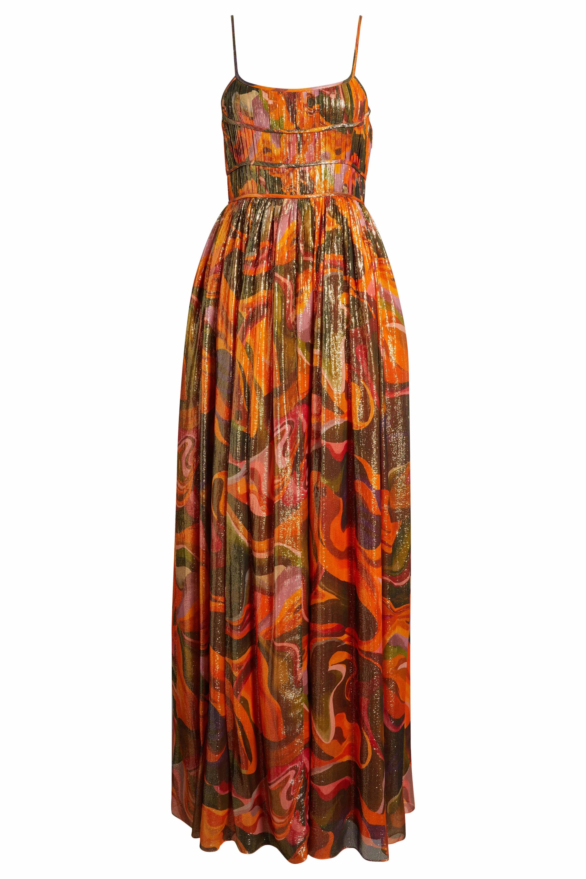 The Leela Dress features a subtle metallic print and a classic A-line silhouette. A fitted bodice gives way to a flowing skirt, creating a look that’s easy to wear and effortlessly polished.
