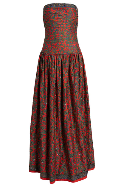 This limited-edition version of the Maya Dress features hand-beaded embellishments that bring new dimension to the vintage-inspired floral print. Each bead is carefully placed by artisans to highlight the soft pleating on the bodice and the dreamy movement of the gathered skirt.&nbsp;
