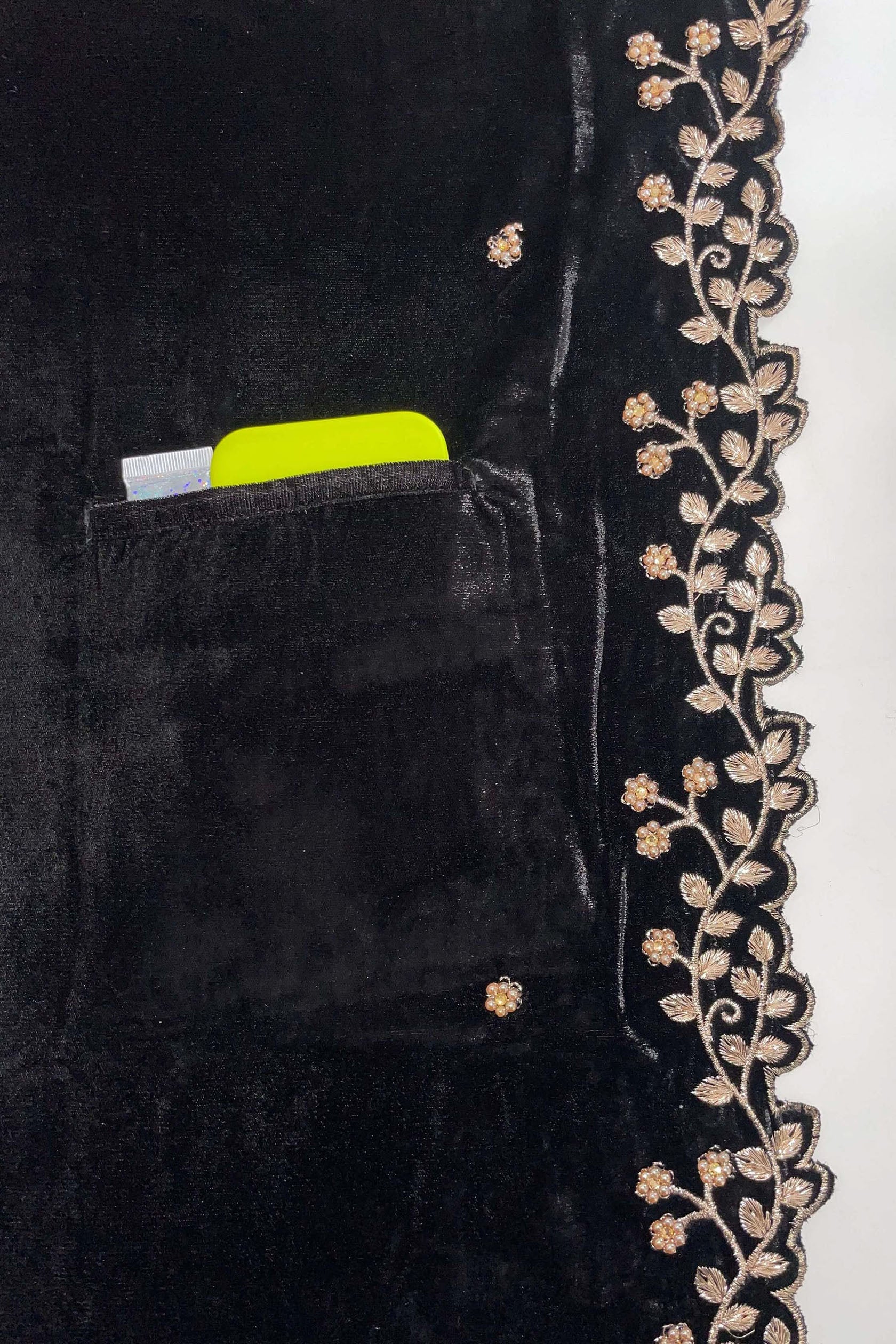 Black velvet embroidered shawl.