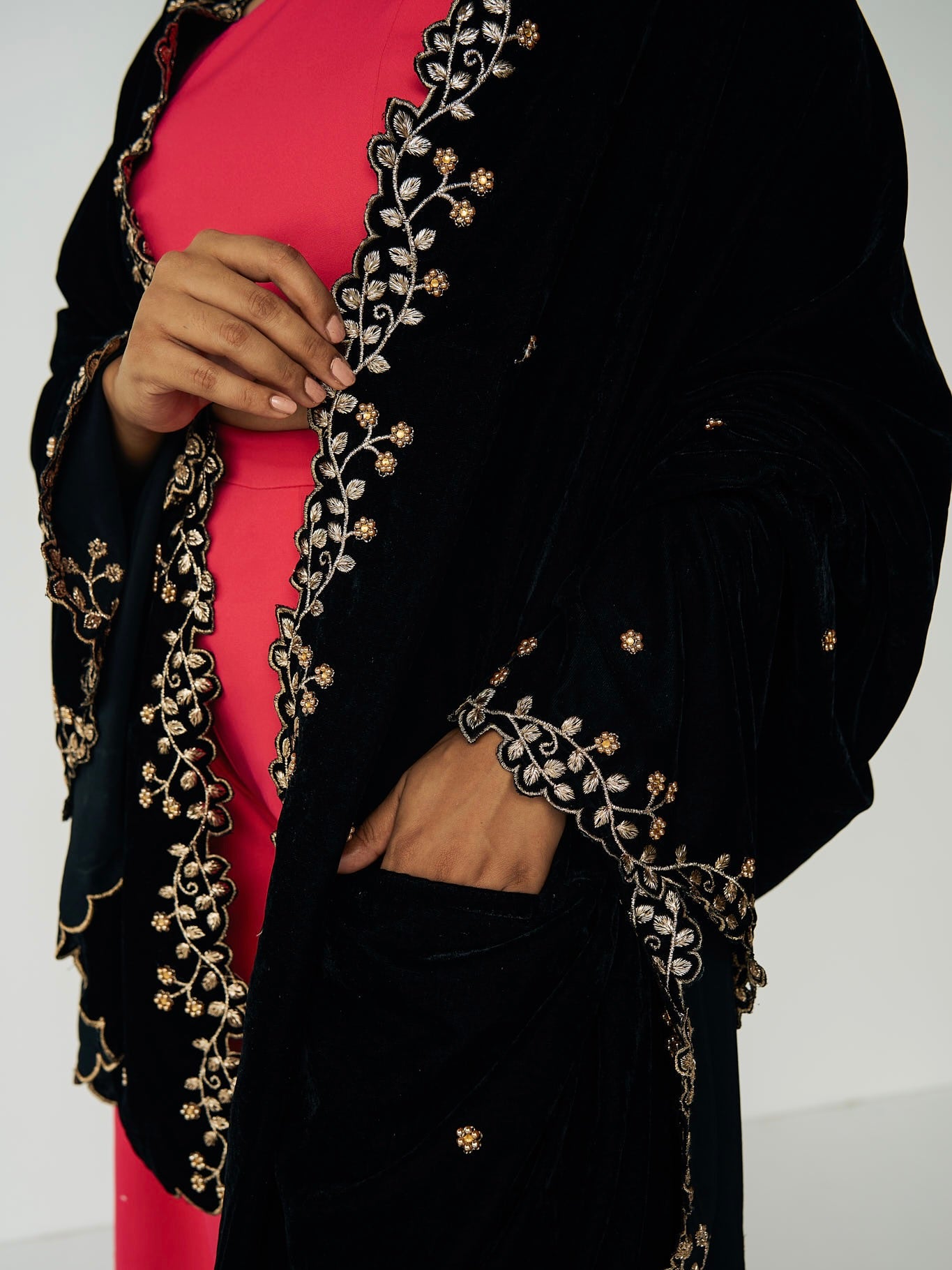 Black velvet embroidered shawl