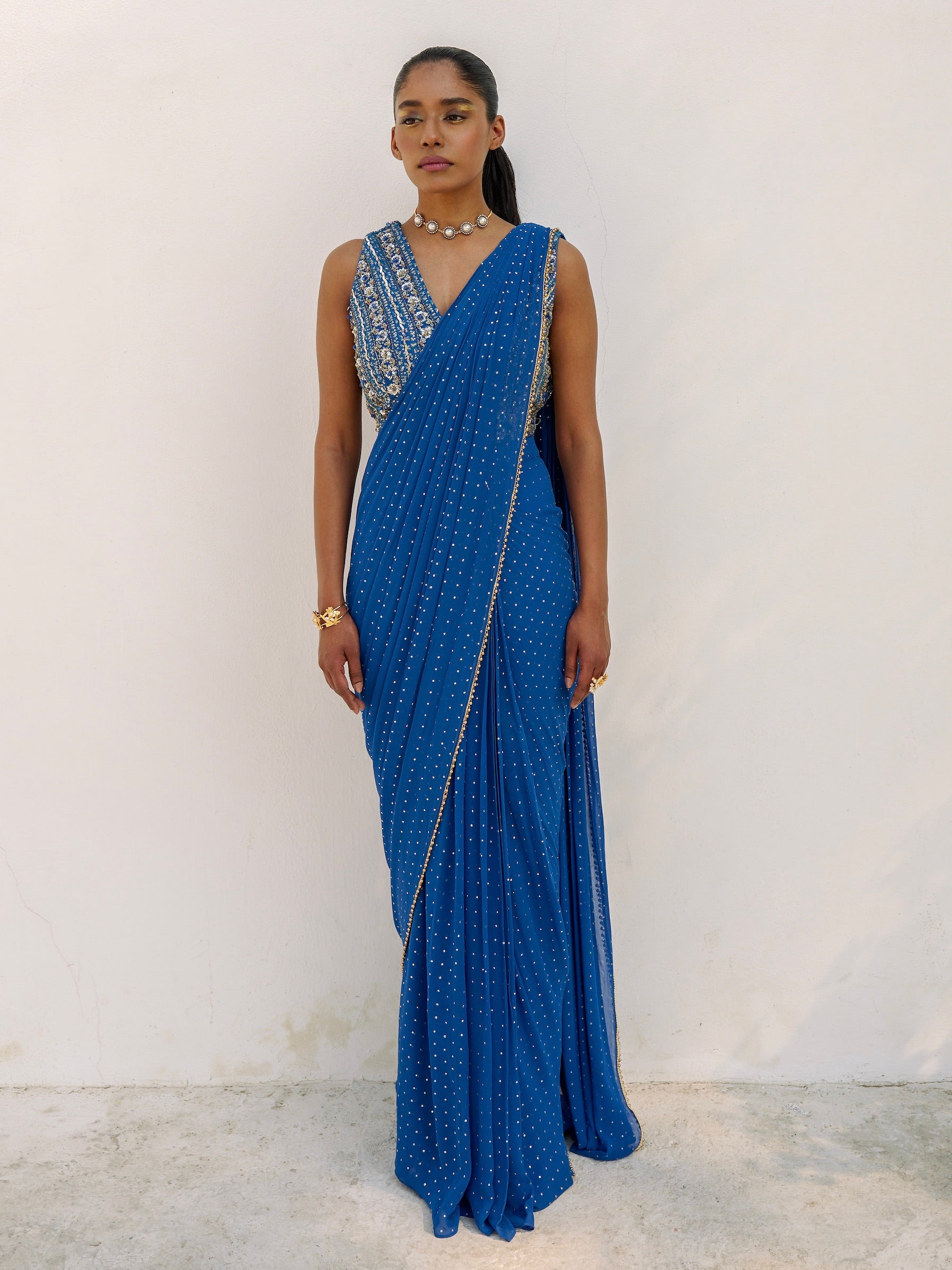 Blue Goddess Sari Wrap Pants