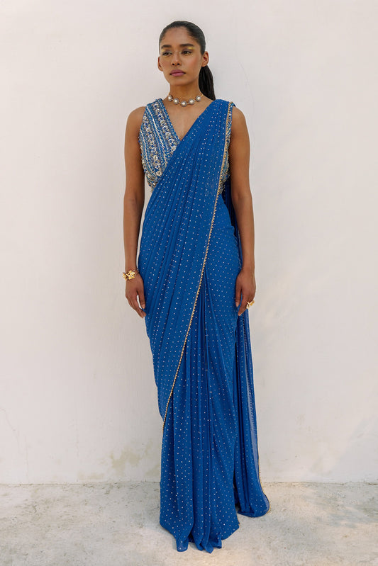 Zian Drape Saree (Cobalt)