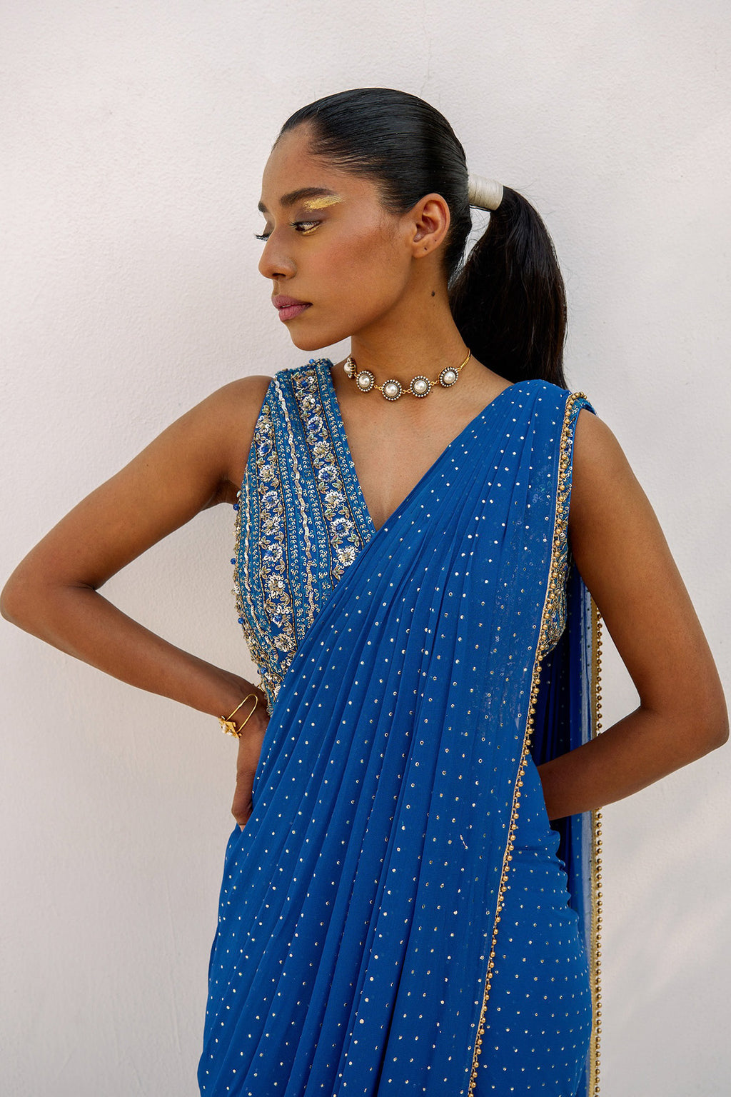 Zian Drape Saree (Cobalt)