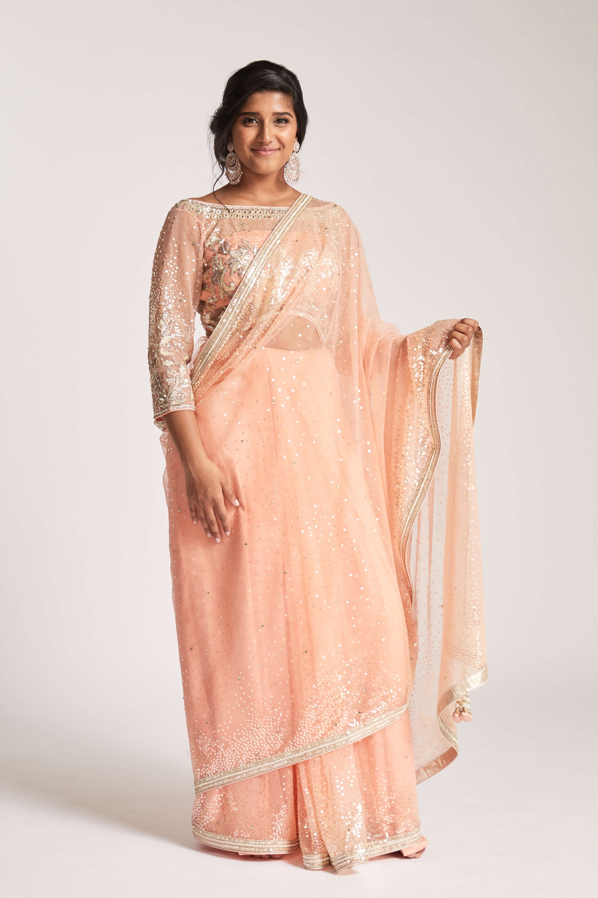 Blush net sequin saree