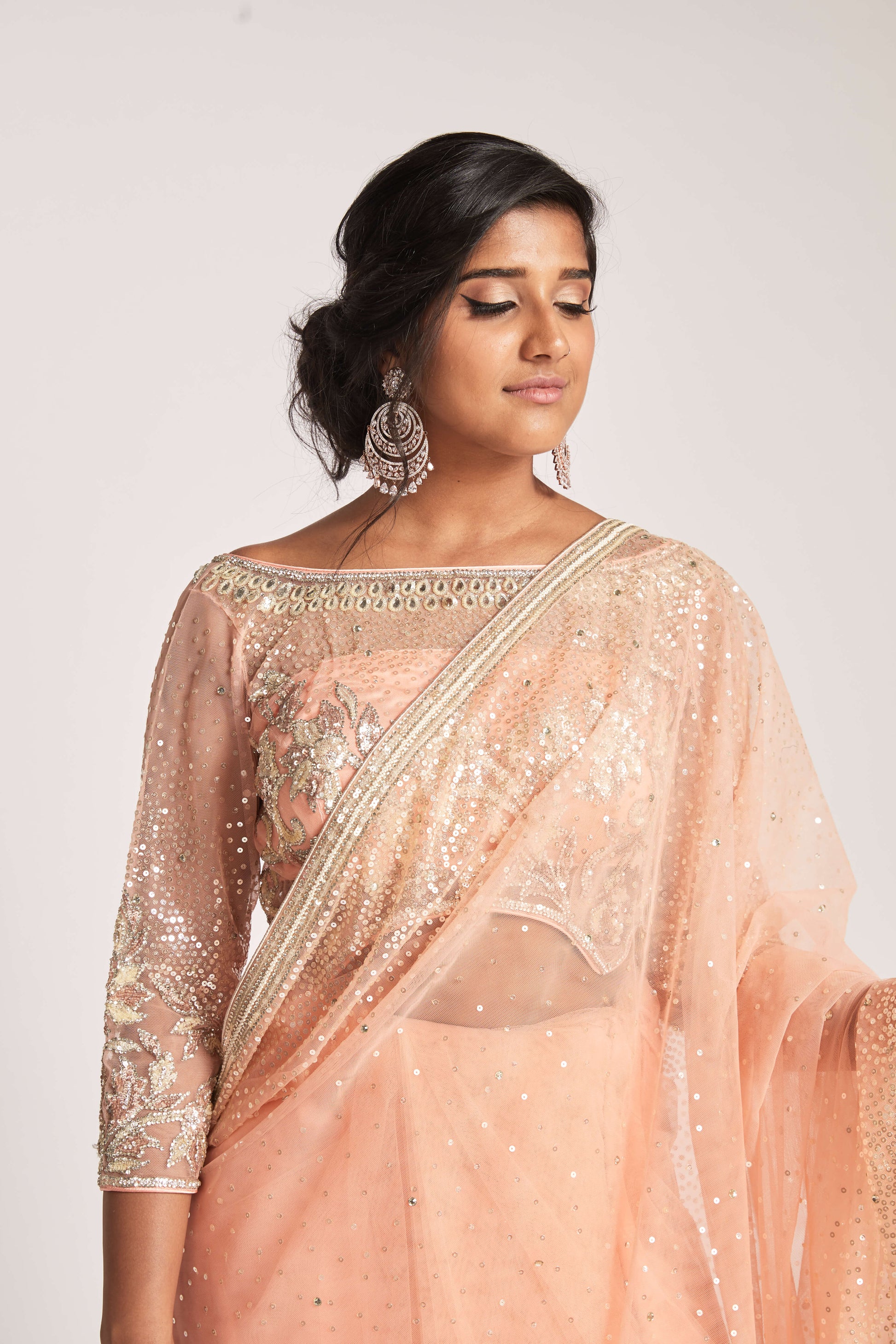 Blush net sequin saree