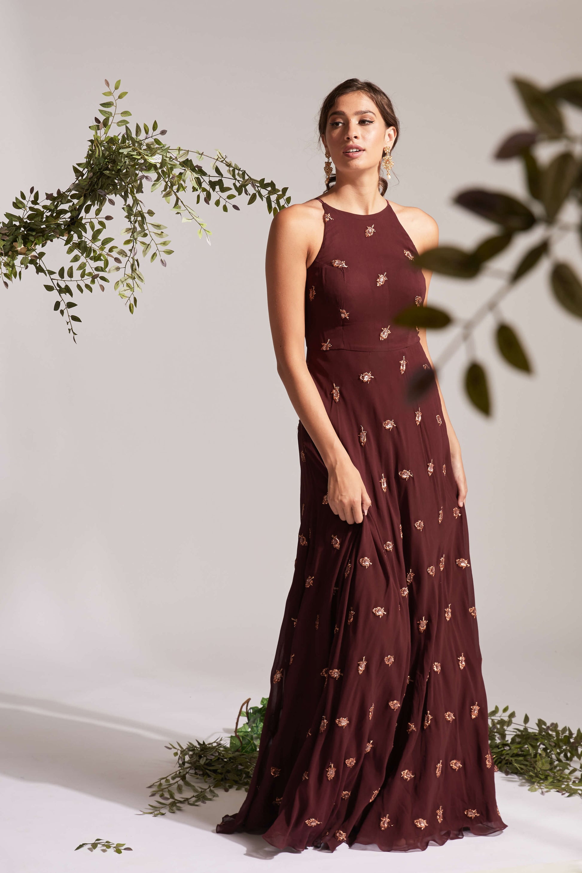 Burgundy anarkali with pockets