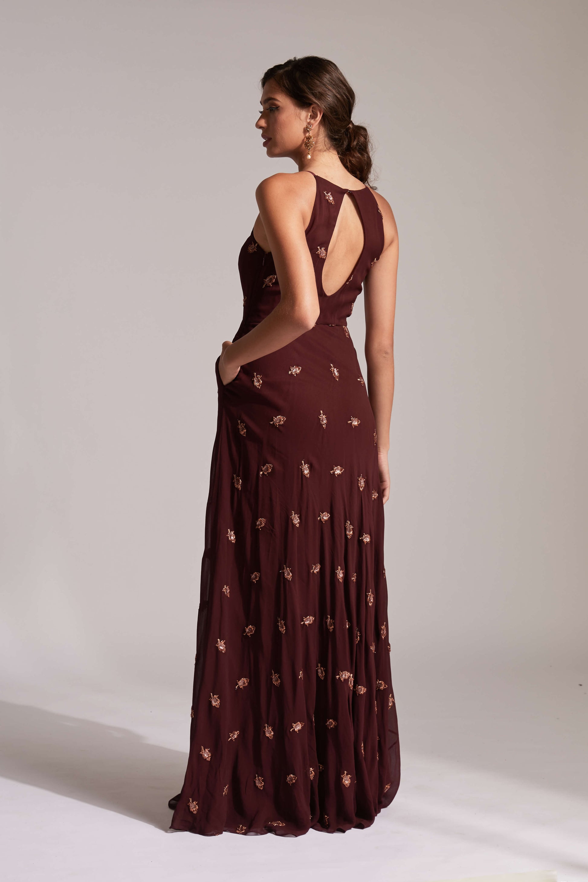 Burgundy anarkali with pockets