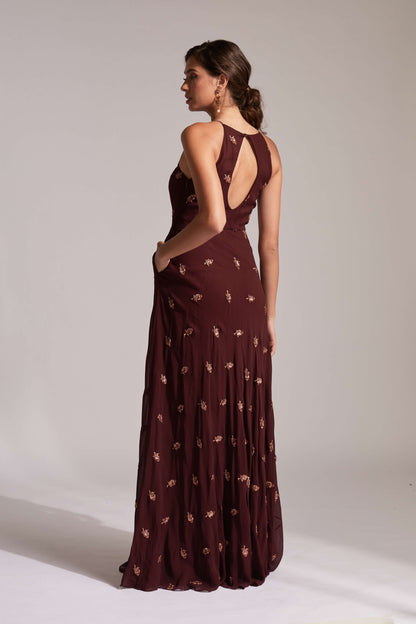 Burgundy anarkali with pockets