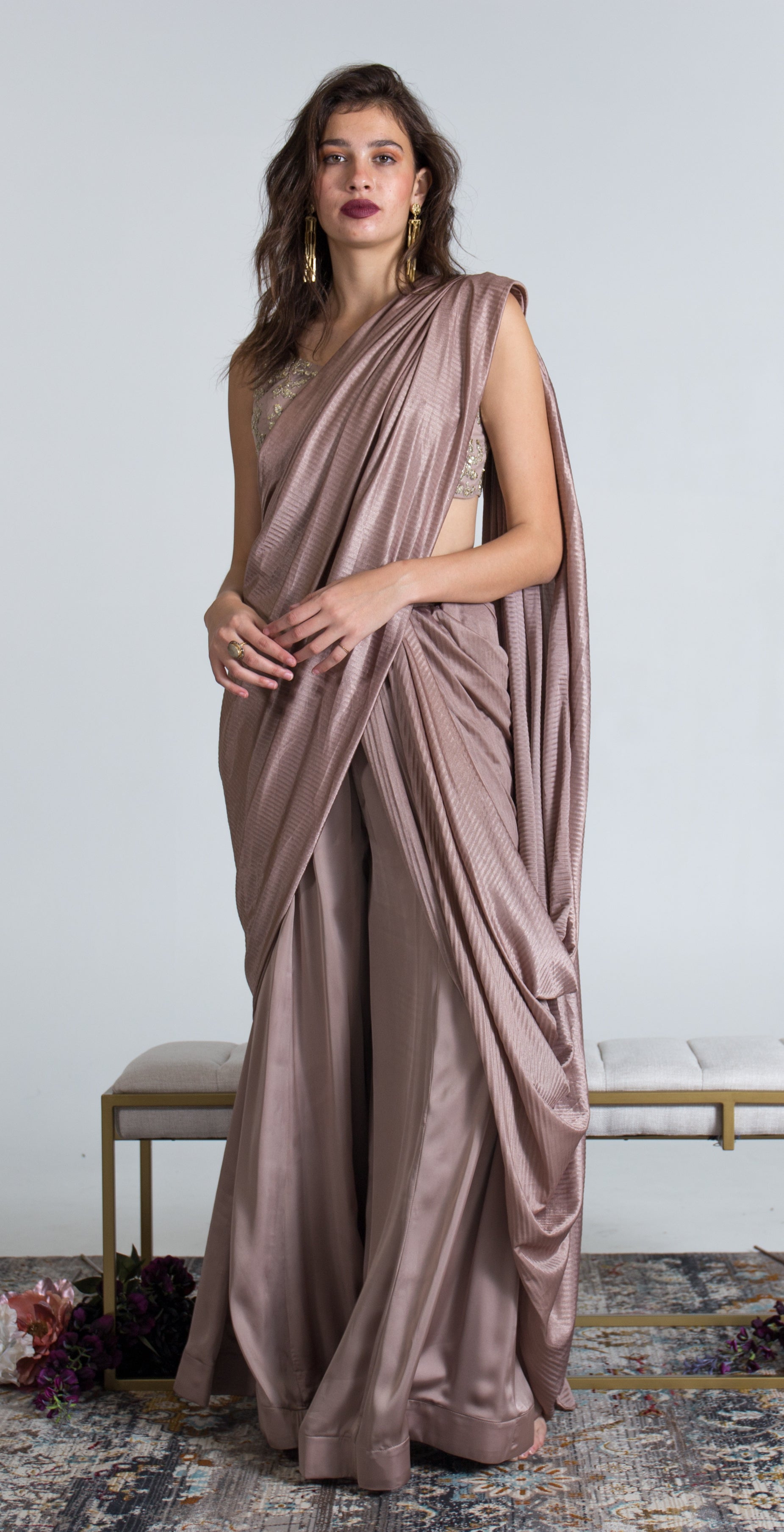 Drape palazzo outfit with saree/sari style