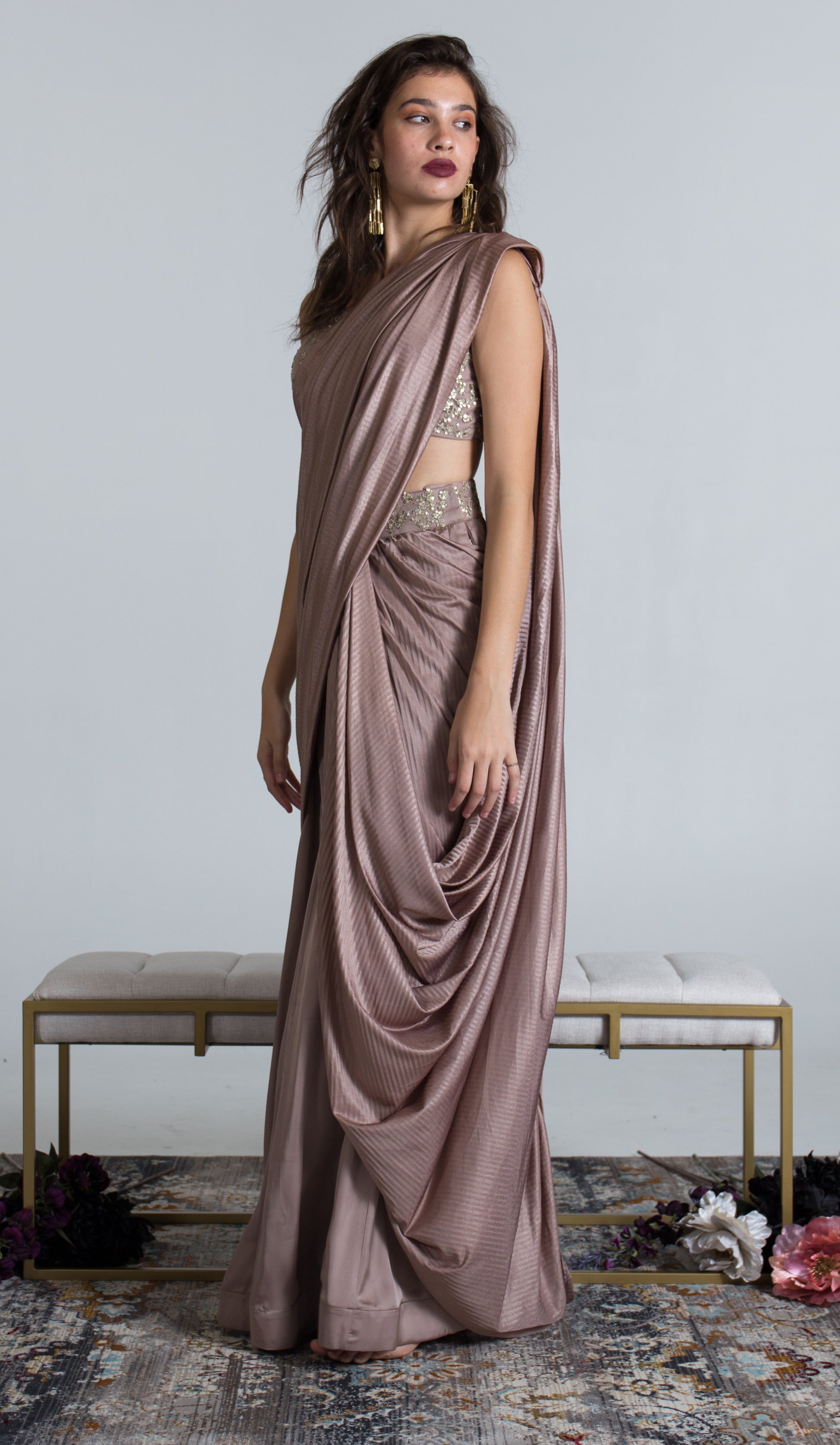 Drape palazzo outfit with saree/sari style